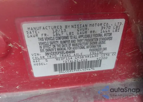 2014 Nissan Versa Note Sv из США, поврежденный, VIN 3N1CE2CPXEL404696